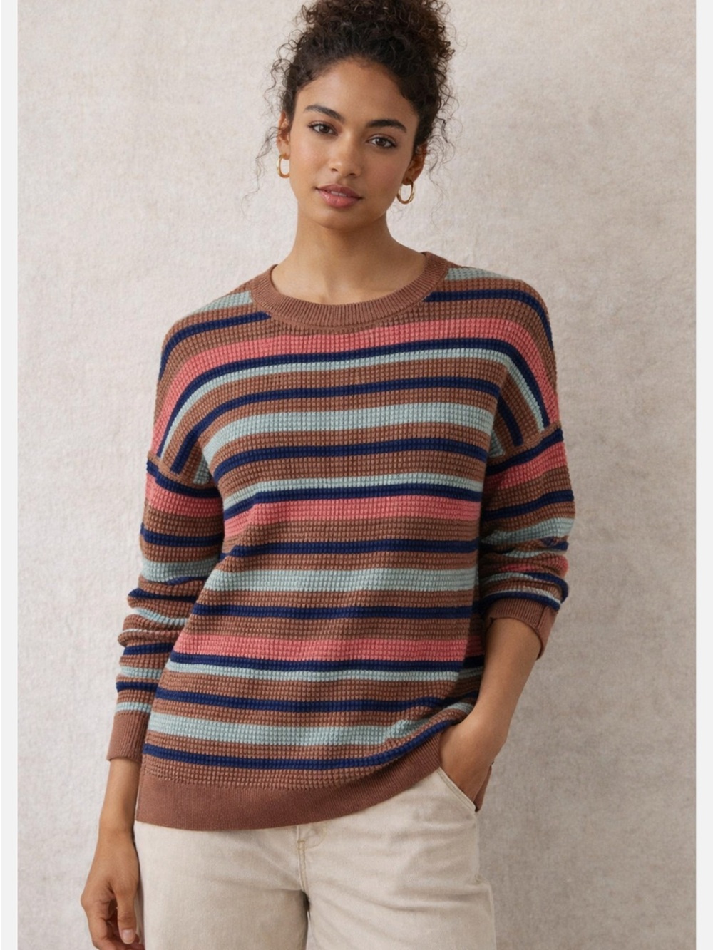 REI Cooperative Striped Crewneck Sweater in Brown, Pink, Navy, and Sage size XS